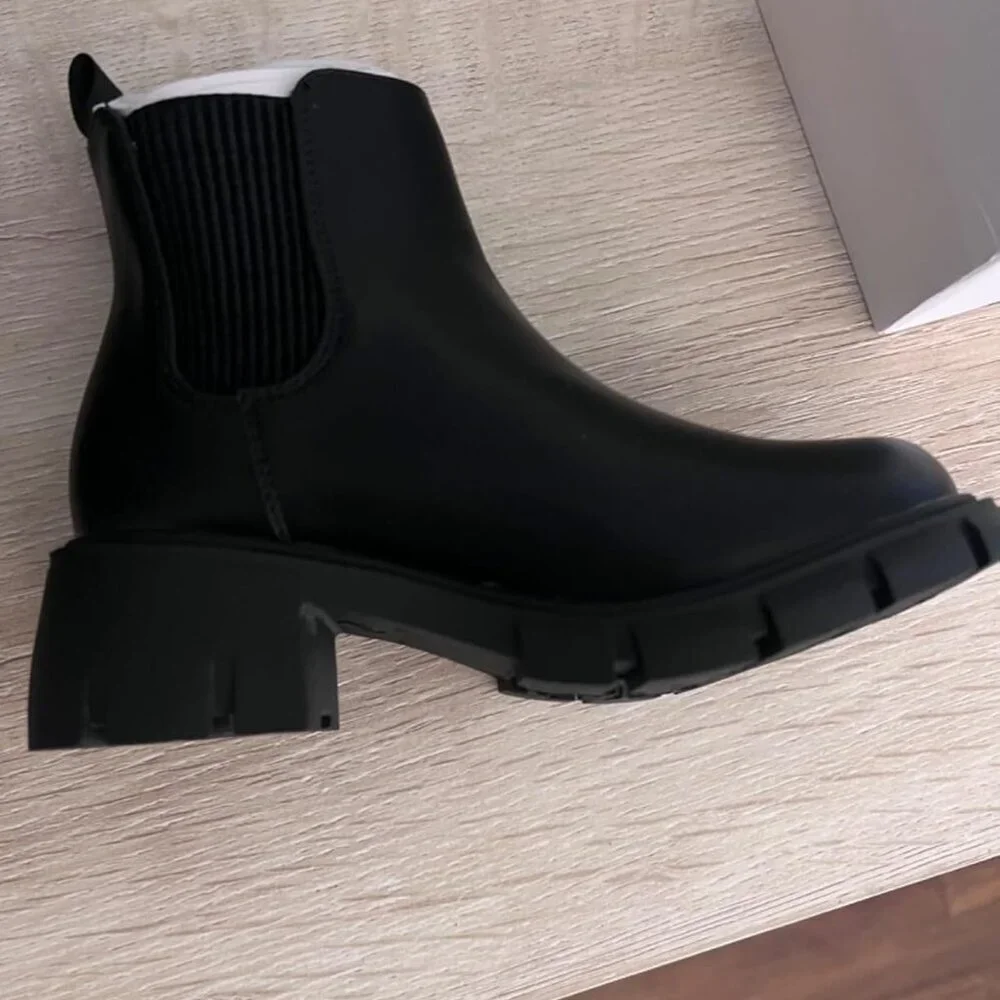🆕Girls Black Polyurethane Cowgirl Ankle Comfortable Slip on Lug Sole Boot